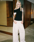 0122stepll Contrast Deconstructed Off-Shoulder Knit Top