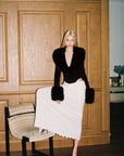 0122stepll Faux Fur Collar Plunge Bodysuit