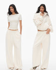 0122stepll Ensemble trois pièces : veste zippée en polaire, t-shirt ajusté et pantalon large
