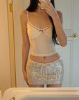 DreamyNerd Silver Sequin Knit Mini Skirt - PINKPARKS