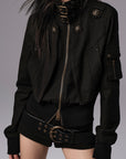 Low pixel Studded Buckle Collar Cropped Jacket
