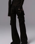 Low pixel Detachable Pocket Flared Denim Pants