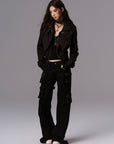Low pixel Studded Buckle Collar Cropped Jacket
