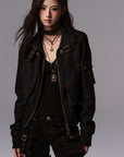 Low pixel Studded Buckle Collar Cropped Jacket