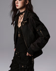 Low pixel Studded Buckle Collar Cropped Jacket