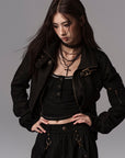 Low pixel Studded Buckle Collar Cropped Jacket