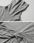 DOINDULGE Draped Twist Knit Top with High Neck and Long Sleeves