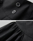 DOINDULGE Layered Contrast Hem Skirt with Gathered Draping and Buttoned High Waist