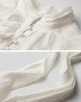 DOINDULGE Textured Button Shirt with Ruffled Front and Long Sashes