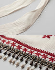 DOINDULGE Embroidered Halter Top with Floral Motif and Beaded Hem Detailing