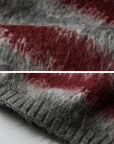 DOINDULGE Striped Fuzzy Knit Sweater Oversized Pullover Red Grey