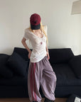 Rase le sol Washed Velvet-Feel Wide-Leg Track Pants
