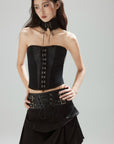 Low pixel Black Hook-Front Strapless Corset Top