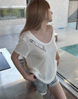 Rase le sol Safety Pin Graphic Relaxed T-Shirt & Terry Shorts Set