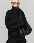 0122stepll Sculpted High Collar Belted Jacket