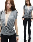 IAMXIAA Deep V Draped Wrap Top