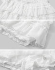DreamyNerd Rosette Lace-Up Cardigan & Ruffle Mini Skirt Set – Ivory Whimsy