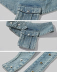 WARDEN EDGE Asymmetric Pocket Flare Denim Skirt with Deconstructed Belt Detail - PINKPARKS