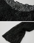 DOINDULGE Sheer Lace Long Sleeve Top with Asymmetric Hem