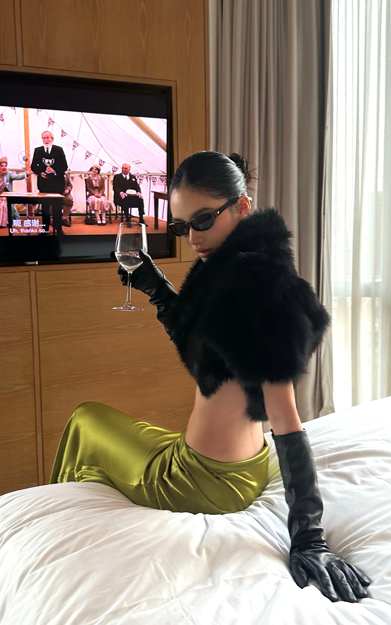 ROVENTE Draped Metallic Midi Skirt