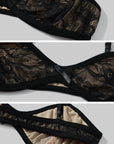 ROVENTE Deep V Cutout Bodysuit with Lace Bra Detail - PINKPARKS