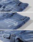 Rase le sol Distressed Denim Mini Shorts with Back Graphic Print and Raw Hem Detail