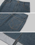 IAMXIAA Denim Folded Hem Midi Skirt