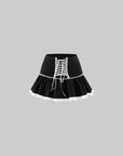Rase le sol Cross-Laced Ruffle Strapless Top & Layered Lace Mini Skirt Set