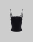 0122stepll Leopard Trim Slim Fit Spaghetti Strap Cami Top