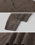 ROVENTE Brushed V-Neck Relaxed Fit Long Sleeve Knit Sweater