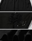 ROVENTE Sheer Mesh Sequin Maxi Skirt with Floral Embroidery