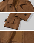 ROVENTE Suede-Look Double-Breasted Belted Longline Trench Coat