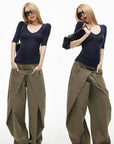 IAMXIAA Layered Waist Button Detail Wide-Leg Barrel Pants