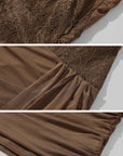 DreamyNerd Mesh Draped Lace Mini Dress with Asymmetric Overlay and Sheer Bodice - PINKPARKS