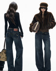 IAMXIAA Low-Rise Vintage Whisker Wash Baggy Wide-Leg Jeans