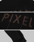 Low pixel Distressed Letter Embroidered Oversized Knit Sweater