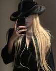 Rase le sol Devil Horn Faux Fur Hat Western Silhouette Statement Fedora