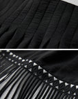 DOINDULGE Fringe Paneled Layered Skirt with Pleats and Contrast Hem