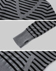IAMXIAA Pull en maille à rayures col en V avec poches avant