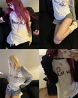 Rase le sol Contrast Raglan Graphic Long Sleeve Top & Low-Rise Shorts Set