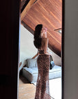 0122stepll Leopard Mesh Halter Top & Sheer Maxi Skirt Set