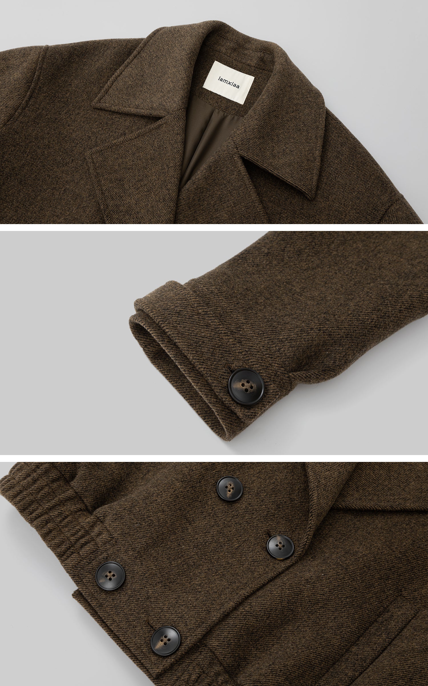 IAMXIAA Wool-Like Double-Breasted Cropped Jacket Women Short Lapel Coat