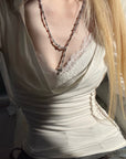 Rase le sol Draped Collared Top & Lace Bralette Two-Piece Set