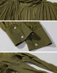 ROVENTE Draped Deep V-Neck Blouse with Tie Collar and Billowy Sleeves