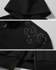 WARDEN EDGE Studded Zip-Up Hoodie with Spiral Embellishments and Extended Sleeves