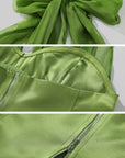 ROVENTE Satin Mesh-Drape Halter Top & Micro Mini Skirt Set - PINKPARKS