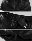 Hydrae Faux Leather Tailored Mini Shorts with Asymmetric Button Waistband and Sleek Back Pocket Details
