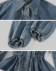 WARDEN EDGE Washed Denim Balloon-Sleeve Peplum Jacket
