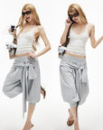 IAMXIAA Draped Tie-Waist Harem Capri Sweatpants