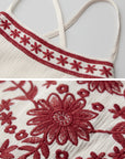 DOINDULGE Embroidered Halter Top with Floral Motif and Beaded Hem Detailing